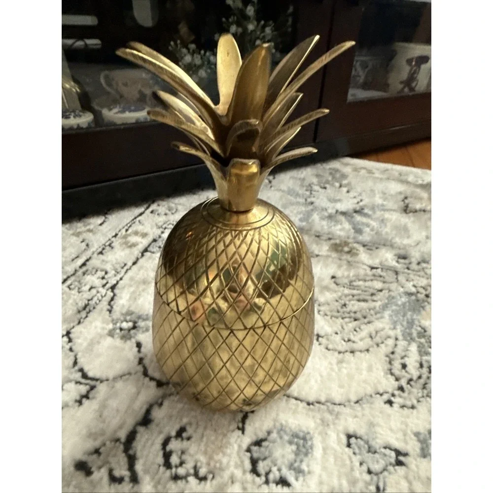 Vintage Brass Gold Pineapple Container Trinket Jar Mid Century MCM 9.5